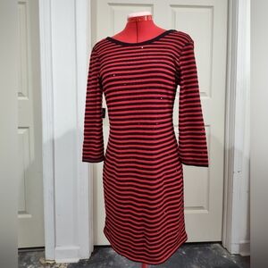 Red and Black Striped Long Sleeve Dress